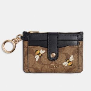 Coach Attachment Card Case In Signature Canvas With Bee Print